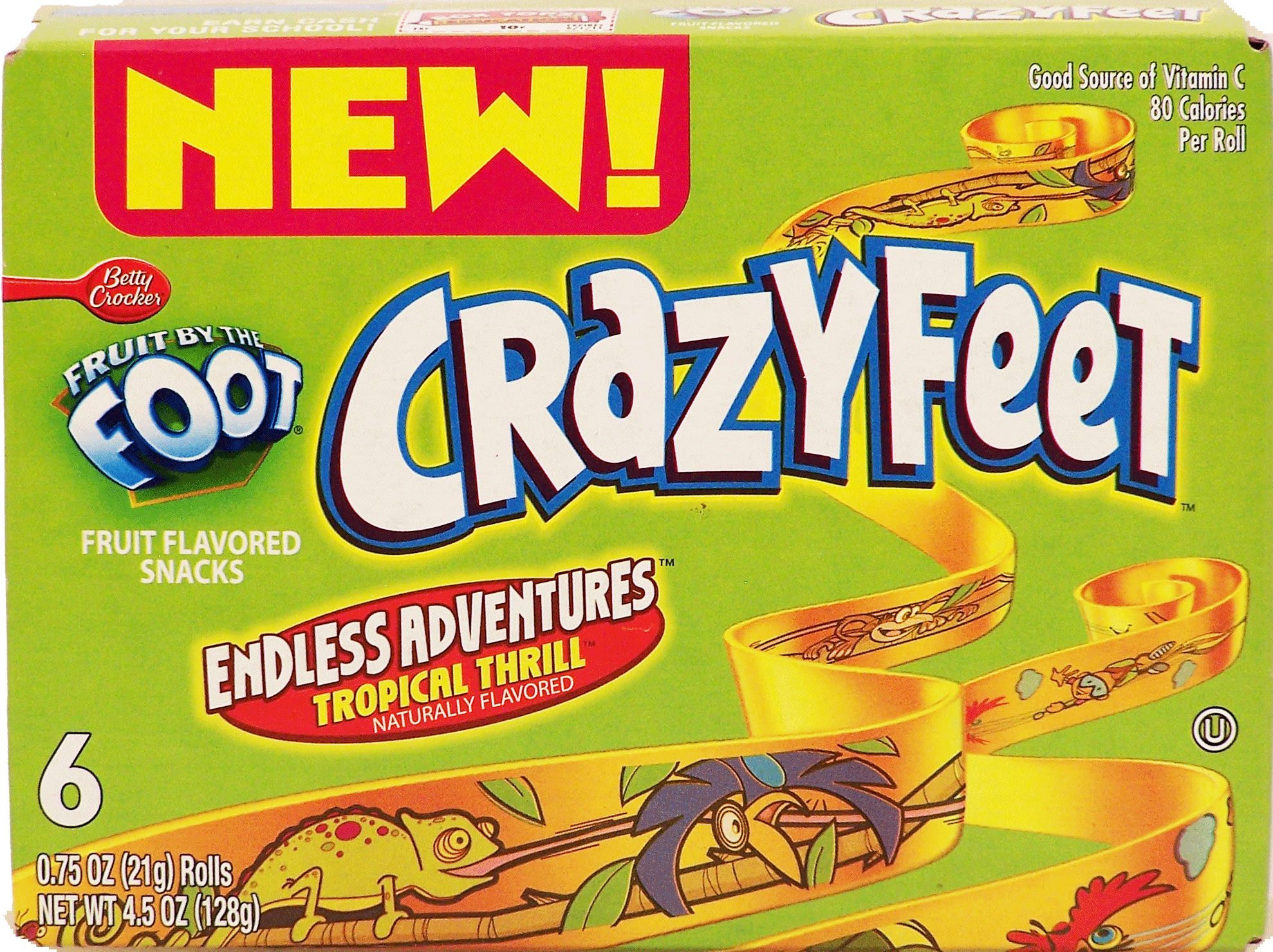 Betty Crocker&nbsp;Fruit by the Foot&nbsp;fruit flavored snacks, endless adventures tropical thrill, 6 rolls Full-Size Picture